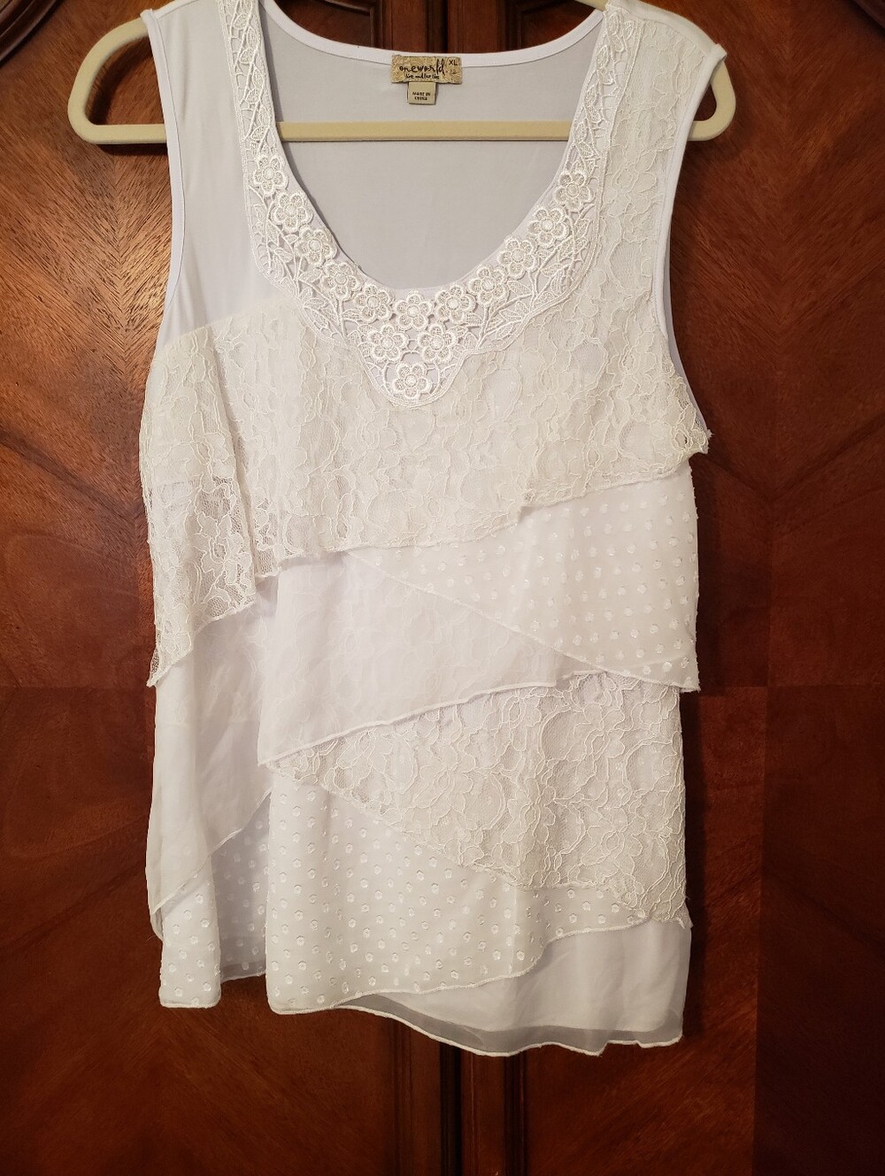 ONE WORLD Ivory Layered Lace & Chiffon Camisole